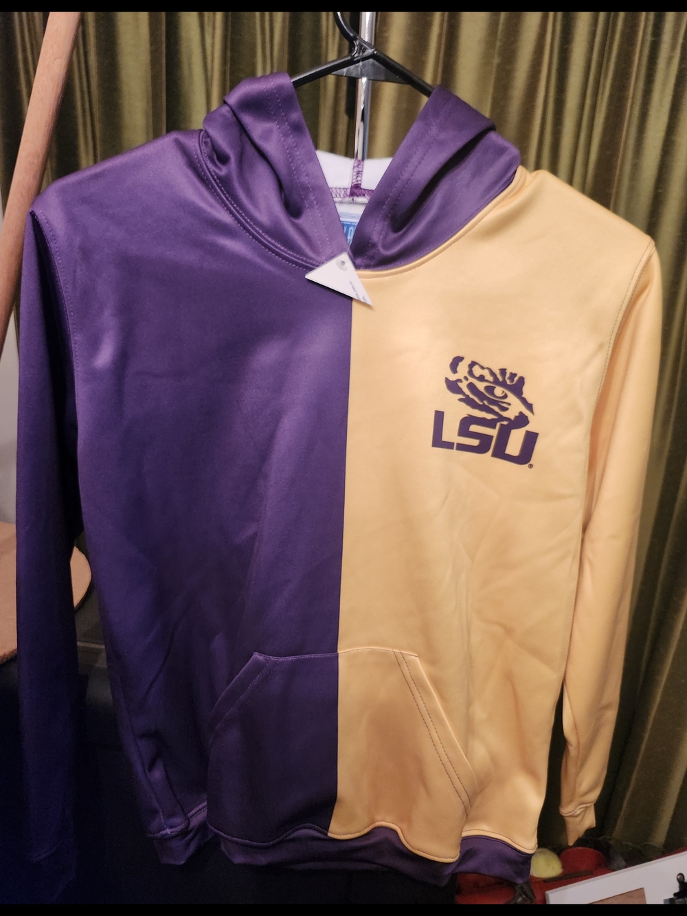 LSU Split-Color Pullover Hoodie in Purple and Yellow